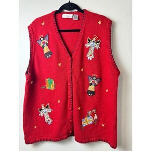 Victoria Jones Woman Red Christmas Sweater Vest Angel Embroidery Plus 2X Vintage